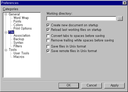 File preferences page