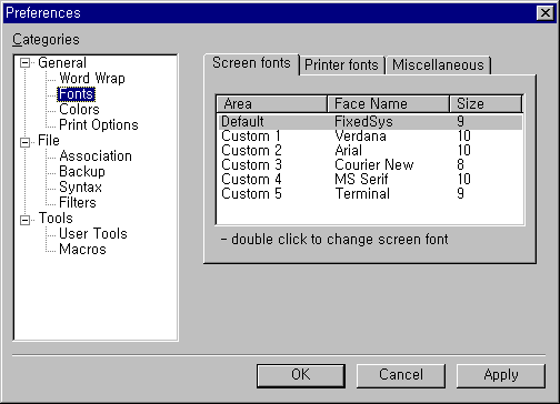 Fonts preferences page
