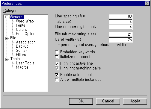 General preferences page
