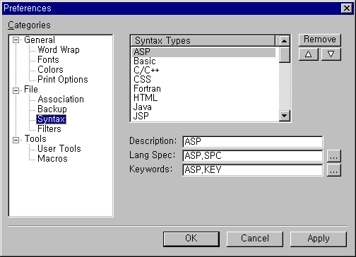 Syntax preferences page