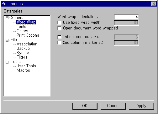 Word Wrap preferences page