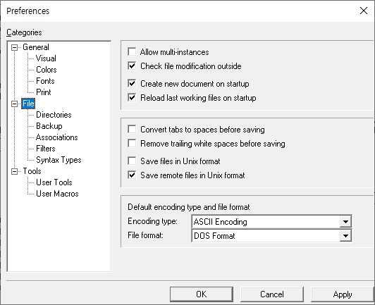 File preferences page