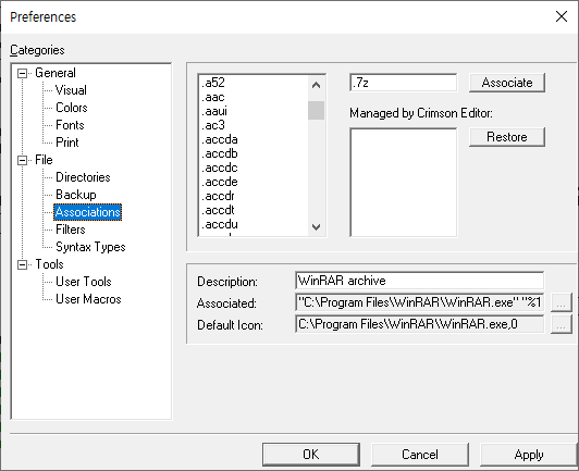 Associations preferences page