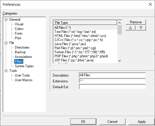 Filters preferences page