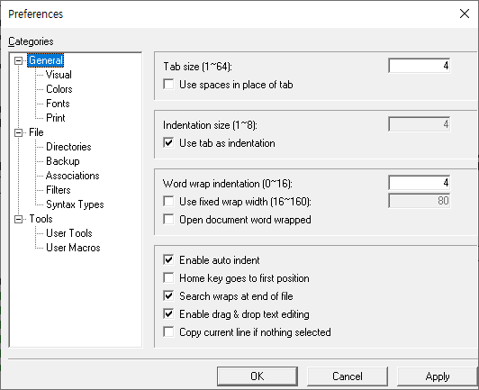 General preferences page