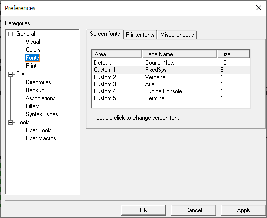 Fonts preferences page