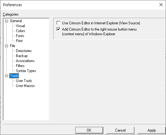 Tools preferences page
