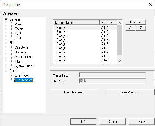 User Macros preferences page