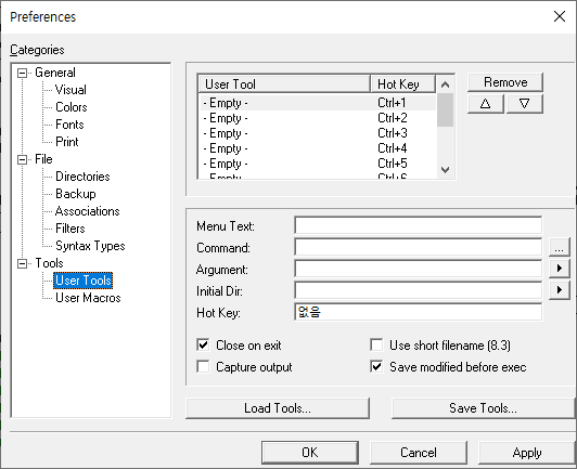 User Tools preferences page